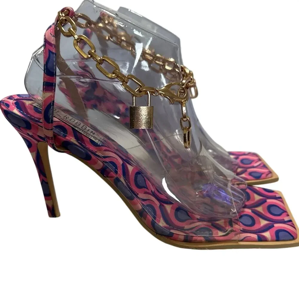 Cape Robbin stiletto sandals  florals size 10 padlock charm ankle chain strap